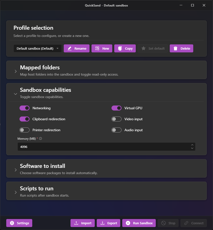 QuickSand Application Screenshot